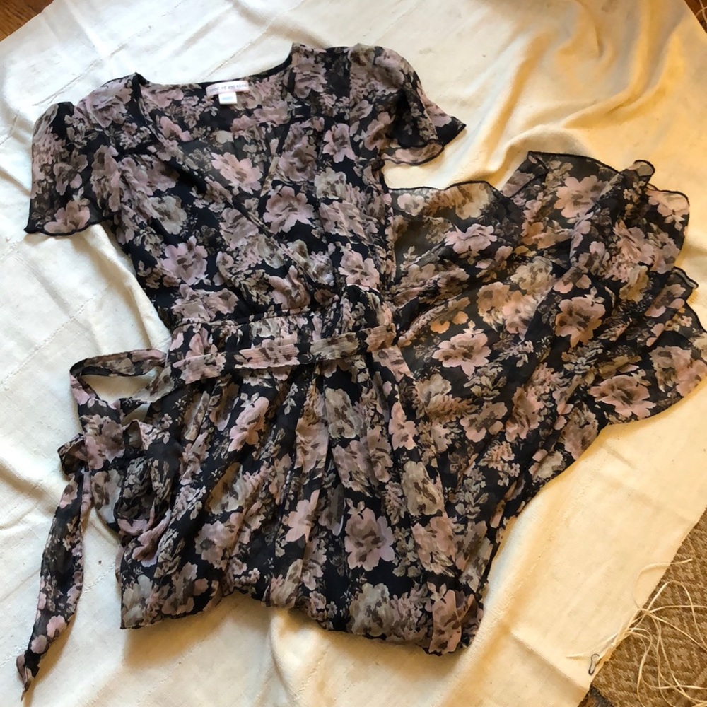 Band of gypsies black floral maxi wrap dress